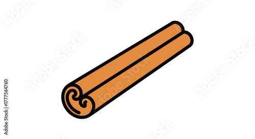 A stylized cinnamon stick illustration, showing rolled bark with brown and black outline against a white background.