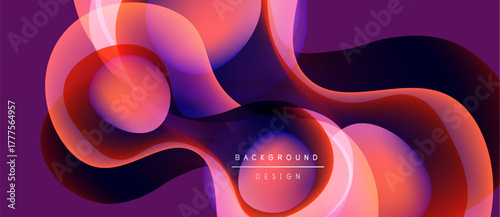 Abstract fluid shapes blend, creating vibrant color gradients. Dynamic composition suggests movement, energy, modern design aesthetic.