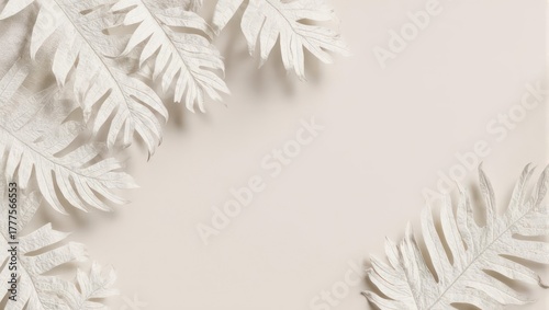 Fototapeta Naklejka Na Ścianę i Meble -  Elegant White Leaves on Neutral Background for Minimalist Design.