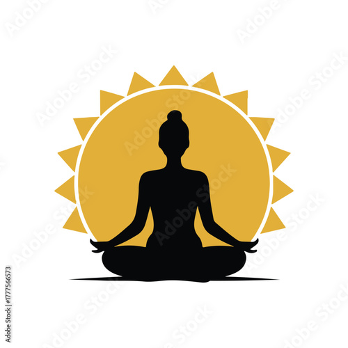 Meditation Yoga Silhouette with Sun – Spiritual Wellness and Mindfulness Concept Design