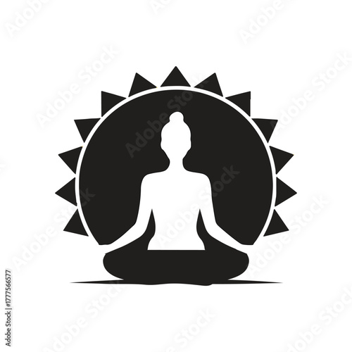 Yoga Meditation Silhouette with Sun – Mindfulness, Spiritual Balance, and Wellness Concept Design
