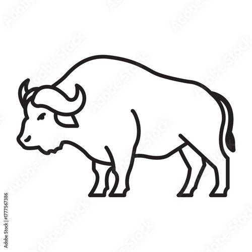 American Buffalo Outline Illustration Bison Drawing Wildlife Art Strong Animal Icon Western Symbol Vector Design Black