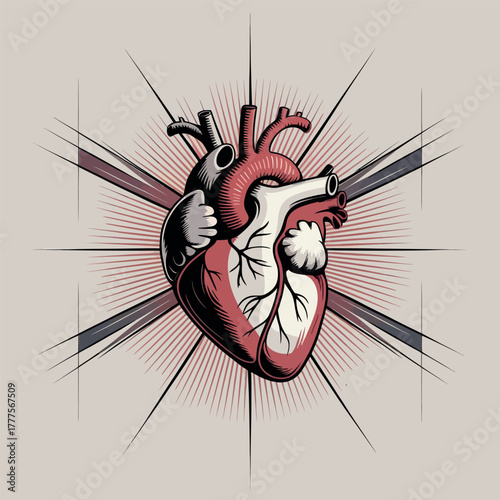 Human Heart Illustration with Radiant Design for Chest Pain Awareness