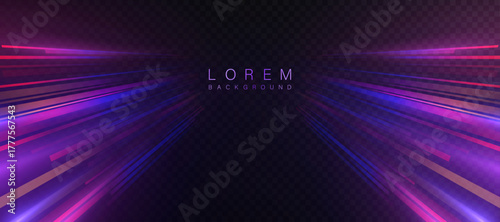 An abstract background with bright rays diverging on a dark background creates an effect of speed and perspective. Suitable for tech banners, game menus, digital covers, and advertising campaigns.