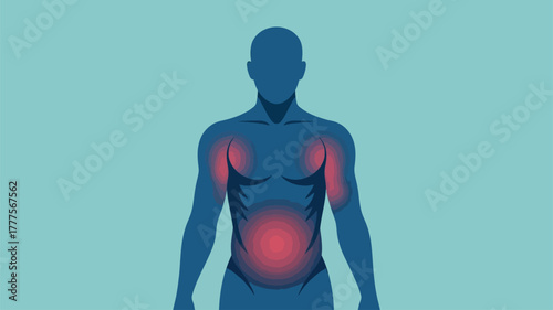 Human Torso Pain Zones with Highlighted Areas Illustration