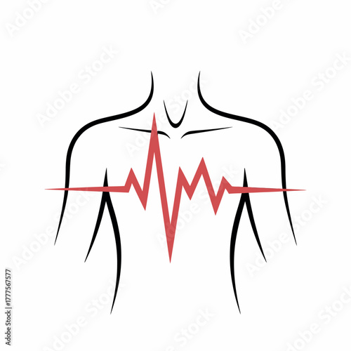Human Chest Pain Symbol with Heartbeat Waveform Illustration