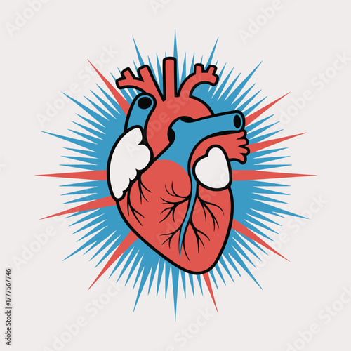 Human Heart Illustration with Radiant Design for Chest Pain Awareness