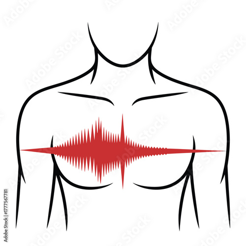 Human Chest Pain Symbol with Heartbeat Waveform Illustration