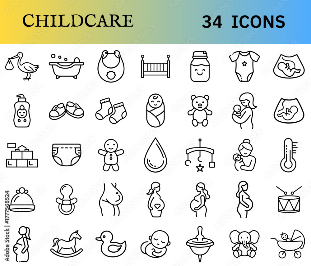 Fototapeta premium Pregnancy and Childcare icons set transparent background
