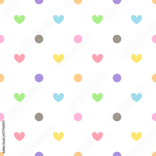 Seamless pattern with dots and hearts design for fabric, wallpaper, clothing and all types of print textile and background	