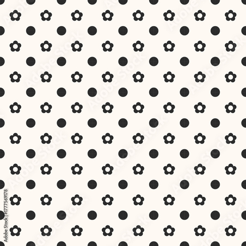 Seamless pattern with dots and flower design for fabric, wallpaper, clothing and all types of print textile and background		