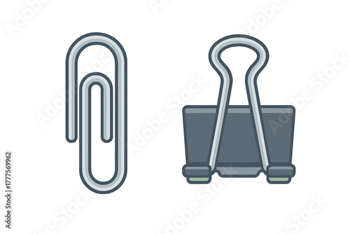Classic metal paper clip and dark gray binder clip set for office organization