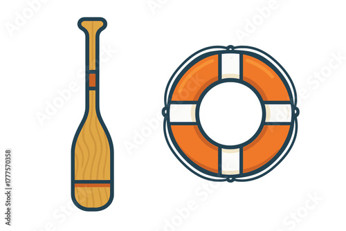 Paddle and lifebuoy essential equipment for water sports and maritime safety