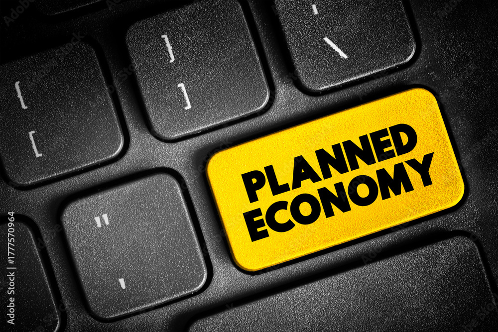 Fototapeta premium Planned Economy is a type of economic system, text button on keyboard, concept background