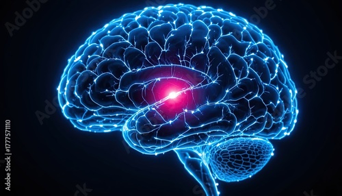Brilliant human brain with glowing neural activity showcasing cognitive function and neurological research breakthroughs for medical science applications