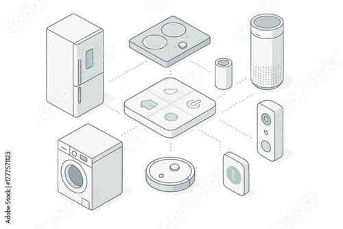 Smart home appliances and IoT devices connected to a central control system