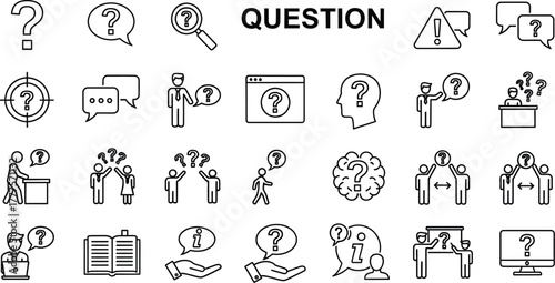Collection of question mark icons representing questions and answers