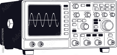 Illustration of an oscilloscope displaying a sine wave on blue screen