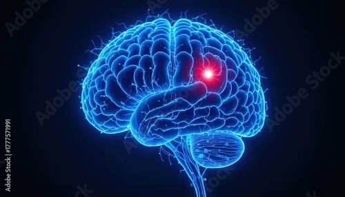 Stunning brain scan with glowing red anomaly, a powerful visualization for medical research and neurological studies, highlighting potential issues