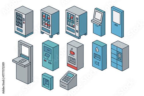 Isometric vending machines, automated kiosks, and self-service payment terminals