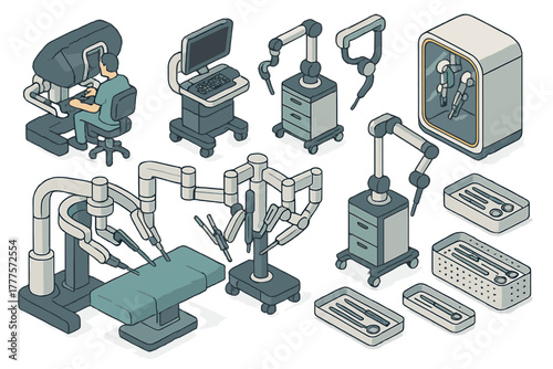 Isometric set of advanced robotic surgery equipment and operating surgeon console