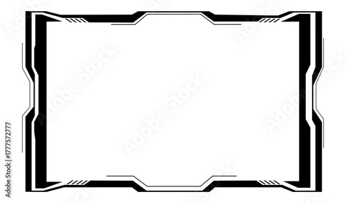 High-tech streamer overlay featuring a bold geometric frame for an interactive digital interface.