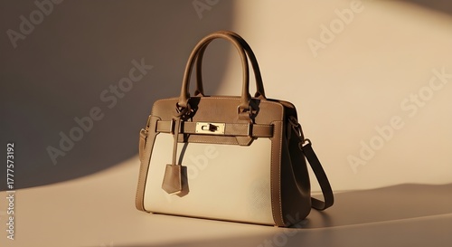 Elegant Two-Tone Leather Handbag with Gold Hardware.