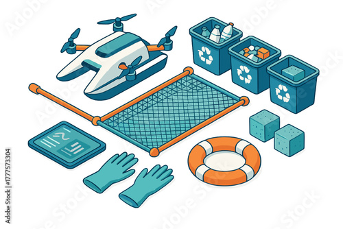 Modern technology and equipment for collecting plastic waste and cleaning up ocean pollution