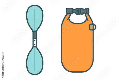 Blue paddle and orange waterproof dry bag for outdoor water recreation