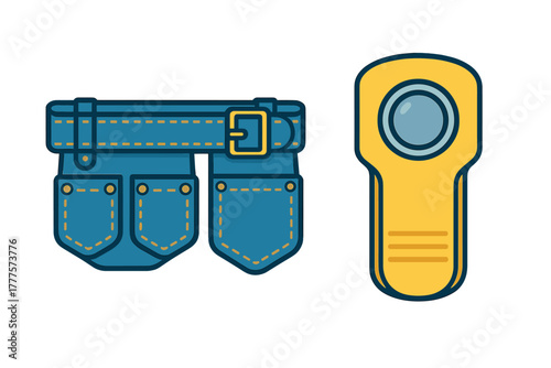 Construction worker utility belt and handheld laser measuring device