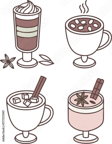 Cozy Winter Drinks Vector Set – Minimal Flat Illustration