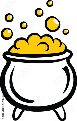 Mystical cauldron bubbling with vibrant green potion and magical steam