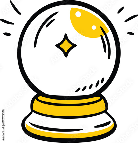 Mystical glowing crystal ball with magical aura and starry background