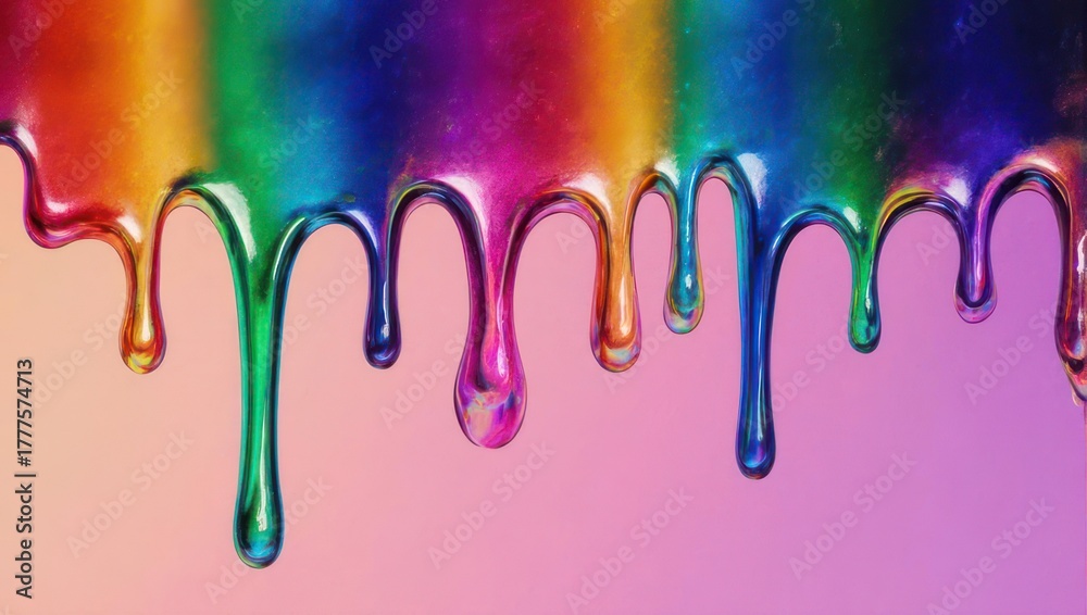 Naklejka premium Rainbow Drips - Vibrant Colors Flowing Downward in a Mesmerizing Display.