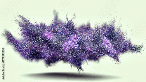 Abstract Purple Glitter Cloud with Soft Shadow on a Light Green