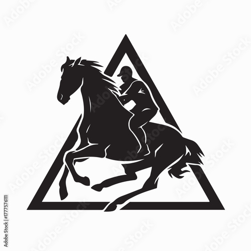 Horse and Jockey Jumping Hurdle Silhouette Illustration on white background