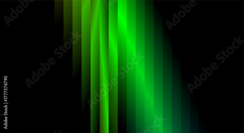 Abstract green light streaks on a black background