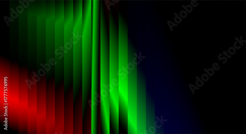 Abstract vertical stripes of green and red light on black background