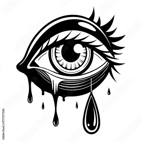 Striking crying eye design, bold and expressive art