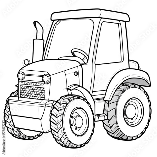 Cartoon Tractor Illustration - Vehicle Outline for Coloring and Design.