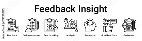 Feedback Insight banner web icon vector illustration concept for education with icon of Feedback, Self Assessment, Benchmarking, Analysis, Perception, Good Feedback.