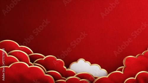 Festive Red Textured Background with Golden Auspicious Clouds