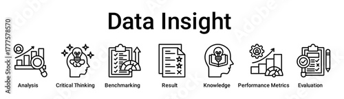 Data Insight banner web icon vector illustration concept for education with icon of Analysis, Critical Thinking, Benchmarking, Result, Knowledge, Performance Metrics.
