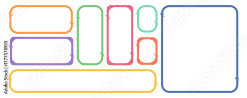 Set of colored empty text boxes. Text frame. Empty speech bubbles without background. Vector.
