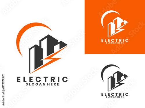 City power logo design. Electricity combination with city illustration logo design vector template
