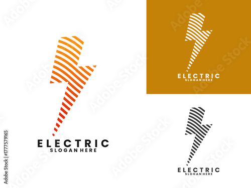 Abstract electricity lines logo design vector template. Lightning logo design vector
