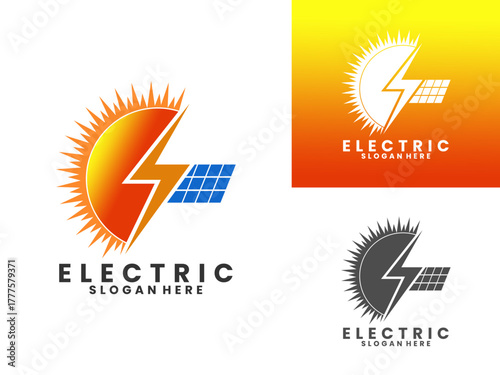 Solar power and sun logo design vector template. Nature energy logo design icon