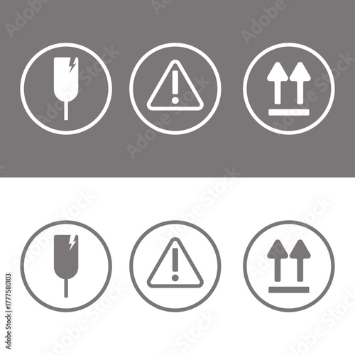 Packaging symbols indicating fragile contents and handling instructions vector
