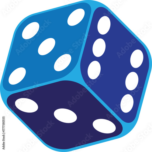 Blue Dice Icon with White Dots in 3D Perspective Vector Design