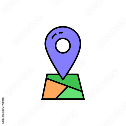 Blue location pin icon placed on colorful folded map illustration Free Download Blue location pin icon placed on colorful folded map illustration - GFXLoad